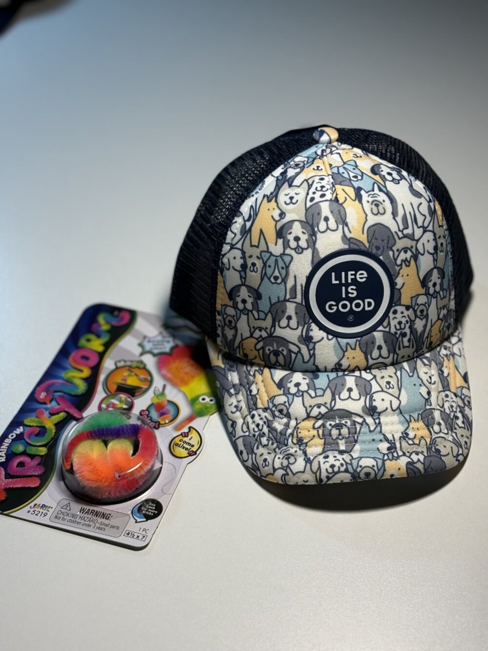 Life Is Good Kids Dog Hat Bundle + Magic Tricky Worm Toy | Youth S/M Gift Set